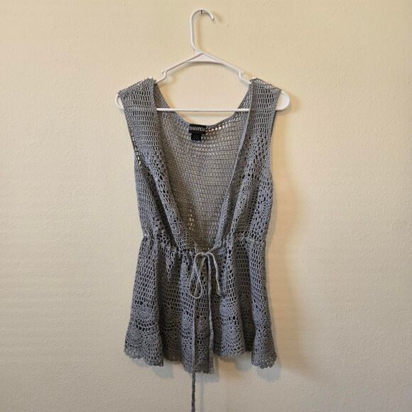 Women's Y2K 2000s Baranda Crochet Tie Waist Flare Cover Up Top Extra Large - Picture 1 of 6